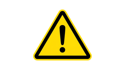 Yellow warning triangle sign with exclamation mark isolated on transparent background
