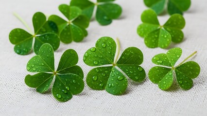 St patrick's day shamrocks and four leaf clover symbolism on white background