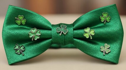 St patrick's day green shamrock bow tie for men emerald four leaf clover accessory