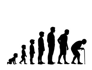 Human aging process and life cycle stages silhouette vector illustration
