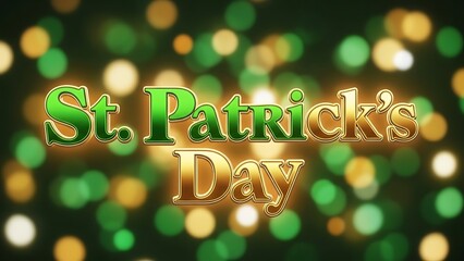 St patrick's day celebration background with green gold lights irish holiday greeting
