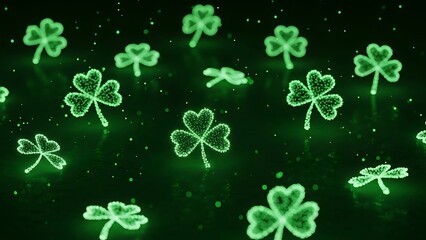 St patrick's day shamrocks glowing green on dark background celebrating luck and irish heritage