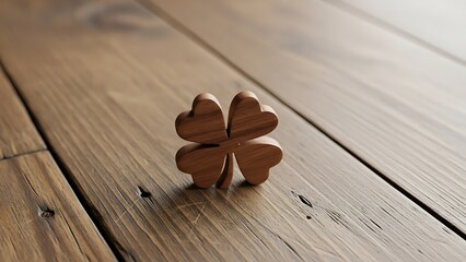 St patrick's day lucky four leaf clover on wooden background