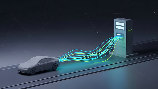 Advanced 3d edge computing concept illustrating high-speed data transfer from an autonomous vehicle to a local server infrastructure, optimizing real-time processing and connectivity. - Powered by Adobe