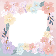 Beautiful Pastel Floral Square Frame with Blank White Label and Copy Space