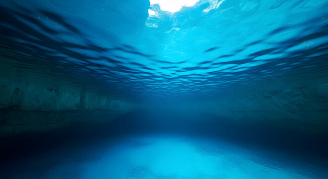 Underwater View Inside a Deep Sea Cave or Grotto with Sunlight C