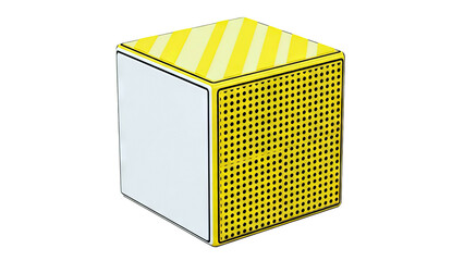 Cube with yellow stripes and polka dot pattern