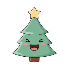 Cute Kawaii Christmas Tree Icon Smiling Happy Holiday Mascot