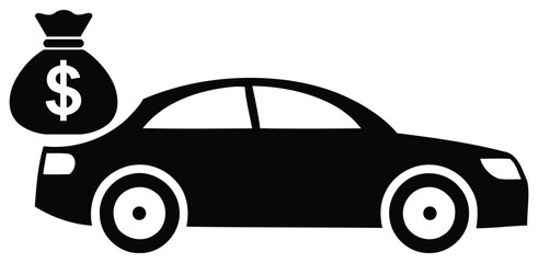 increasing car prices.dollar and car icon. Money saving for car. Vector illustration.