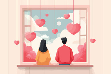 Valentines Window View Illustration Showing Romantic Perspective Love Emotion and Relationship Reflection