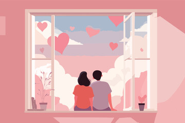 Valentines Window View Illustration Showing Romantic Perspective Love Emotion and Relationship Reflection