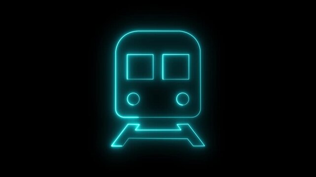 Glowing neon train icon animation. Animation of a neon train icon, glowing metro rail animated.4k video animation. abstract transportation concept modern. 