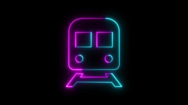 Glowing neon train icon animation. Animation of a neon train icon, glowing metro rail animated.4k video animation. abstract transportation concept modern. 
