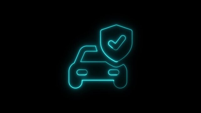 Animated car icon displaying insurance coverage and protection on black background.  Insurance concept. Security, safety, protection, protect concept. 4K Video motion graphic animation.