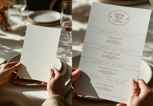 Elegant Dining Menu Mockup Presentation PSD