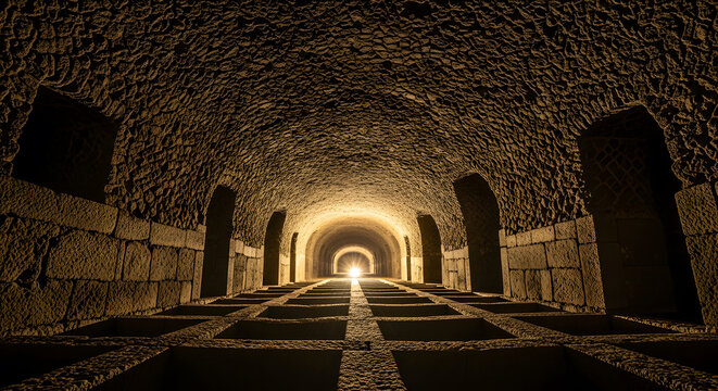 Ancient Roman Stone Tunnel Vaulted Ceiling and Floor Grid in Her