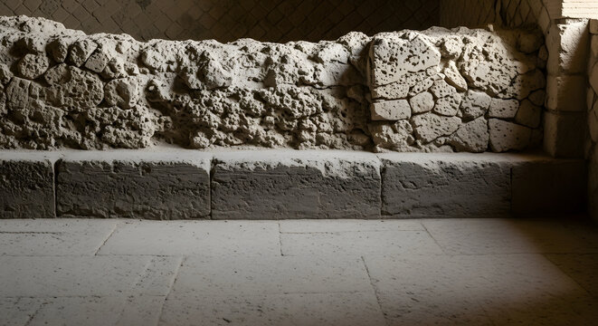 Ancient Roman stone wall and paved floor texture in Herculaneum