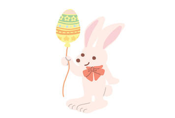 イースターエッグの風船を持ったかわいいウサギのイラスト
