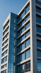 Fototapeta premium Moderne, minimalistische Architektur mit viel Glas und Sonnenlicht, saubere Ästhetik, vertikales Social Media Format