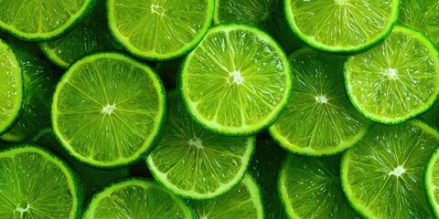 Vibrant Lime Slices: A captivating arrangement of freshly sliced limes, their radiant green hues and refreshing essence offering a tantalizing visual treat.