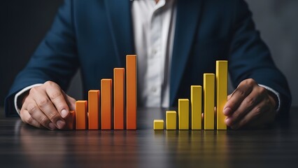 Financial growth chart hologram businessman analyzing profit increase graph