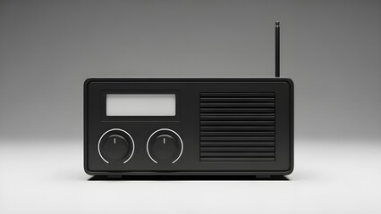 Fototapeta premium Classic vintage radio on a plain gray background, a timeless piece of audio technology with an antenna and two knobs