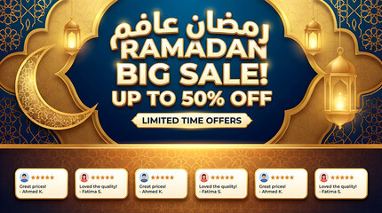Ramadan Big Sale Banner, Islamic Holy Month Promotion, 50% Off