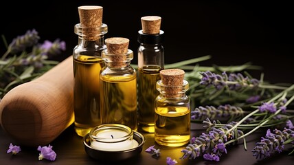 Relaxing Evening Aromatherapy Set with Lavender Flowers and Burning Candle