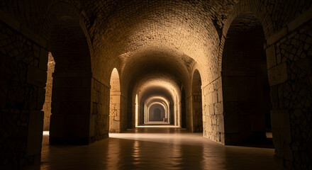 Fototapeta premium Vaulted stone corridor architecture in the ancient Roman ruins o