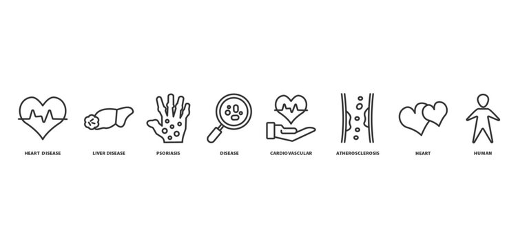 cardiovascular disease banner concept with icon of heart disease, liver disease, psoriasis, disease, cardiovascular,  atherosclerosis,  heart, human,
