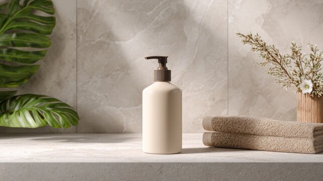 Cosmetic pump bottle towels and decorative plants