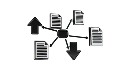 Data Flow Diagram with Document Icons and Arrows