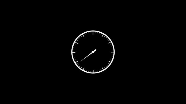 White analog clock face on a black background time. Clock icon flat style 24 hours day fast speed with moving timer clock rotation
