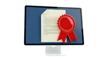 Digital Certificate on Computer Screen with Red Ribbon