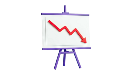 3D Downward Trend Arrow on Whiteboard