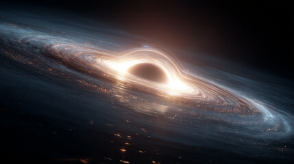 Cinematic View Of A Supermassive Black Hole With Bright Accretion Disk In Space Astral Showcase