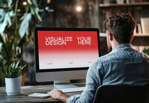 Creative Workspace With Modern Computer Screen Mockup PSD