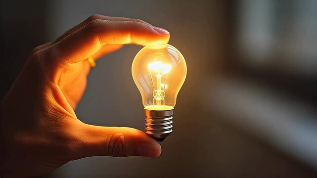 Hand holding glowing light bulb