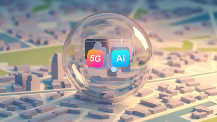 3d visualization of the edge computing concept integrating 5g and ai within a modern smart city infrastructure, enabling advanced data processing.