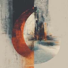 Abstract Circular Composition With Industrial Cityscape &ndash; Modern Geometric Art for Stock Use