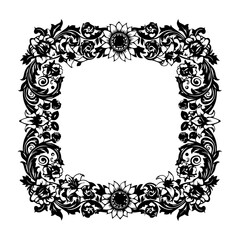 Obraz premium Ornate floral border illustration featuring flowers and leaves in a square frame