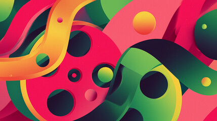 Vibrant Abstract Ribbon Art With Bold Colors and Circular Shapes for a Festive Theme