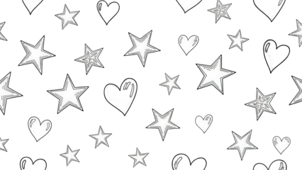 Whimsical black background with white stars and hearts