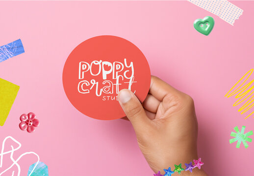 Colorful Craft Round Card Mockup Design Element PSD