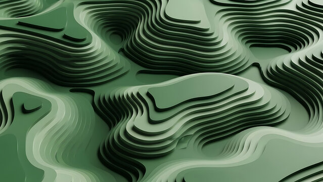 Green 3D Topographic Map with Wavy Lines