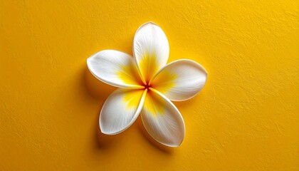 Vibrant Tropical Plumeria Flower on Textured Yellow Background