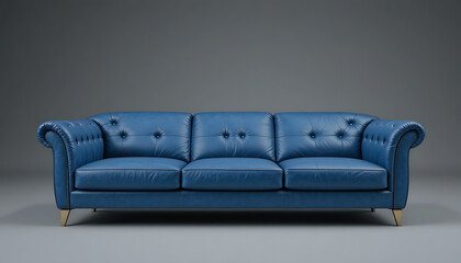Stunning blue leather sofa with gold legs in modern living room