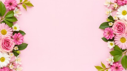 Beautiful mother's day floral frame with pink roses and white flowers for a heartfelt celebration of mom