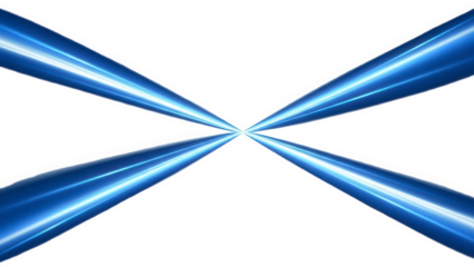 Vibrant blue light beams radiate outward in dynamic motion