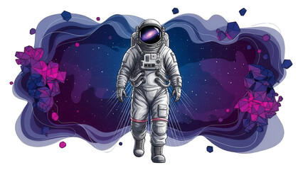 Astronaut exploring vibrant galaxy with futuristic space suit